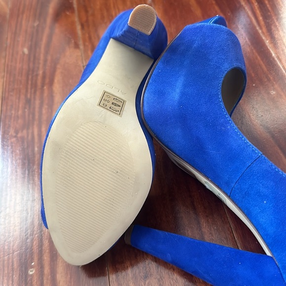 ALDO Cobalt Blue Suede Peep Toe Platform Pumps Size 8.5 (EU 39) Ruddell - Picture 10 of 16